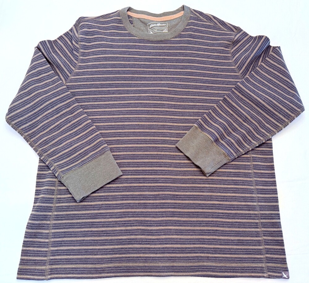 Eddie Bauer Outdoor Men’s XL Striped Thermal Waffle Knit Crewneck Shirt
